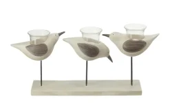 Clearance HOME STORY 3er Teelichthalter Vögel Creme,Braun,Grau,Schwarz