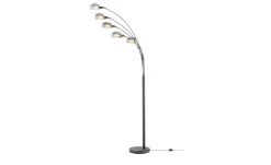 Jette Home Stehlampen^Bogenleuchte, 5-flammig, schwarz-matt mit Rauchglas