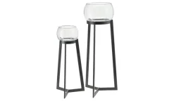 Best Windlicht auf Metallgestell, 2er Set Schwarz,transparent
